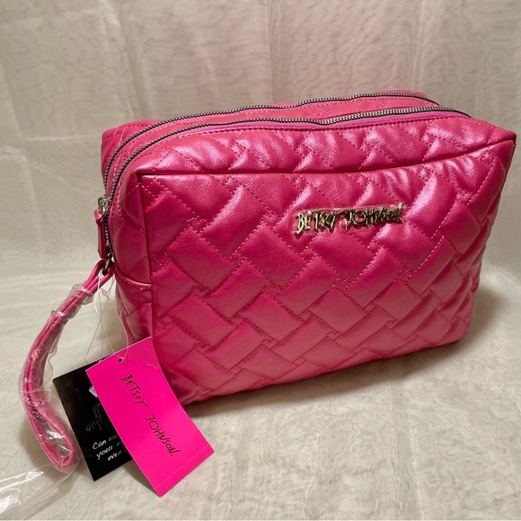 Betsey Johnson Fuchsia Large Quilted Cosmetic Bag, NWR - Picture 2 of 15